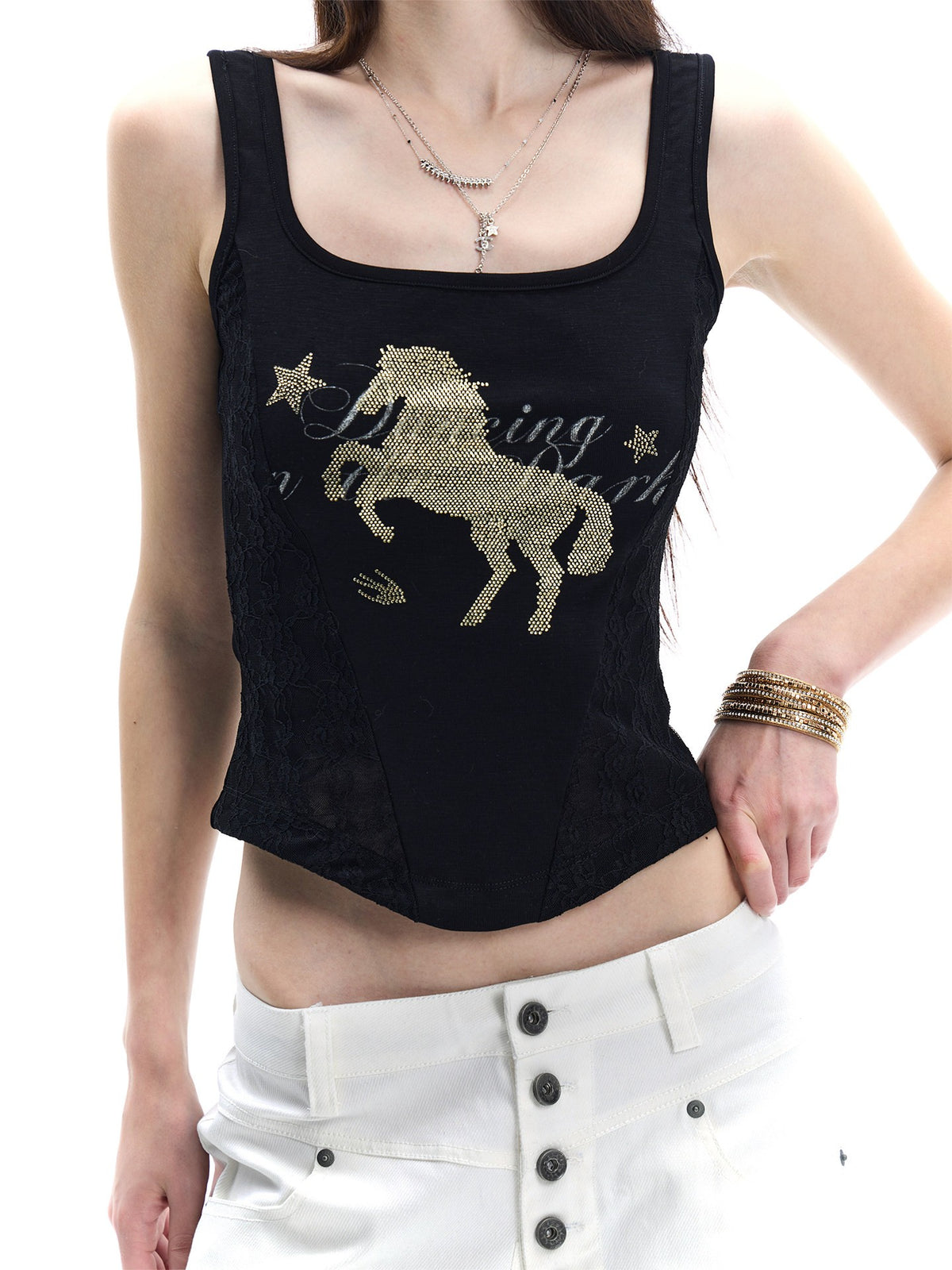 Crystal Pony  Square-Neck Tank Top