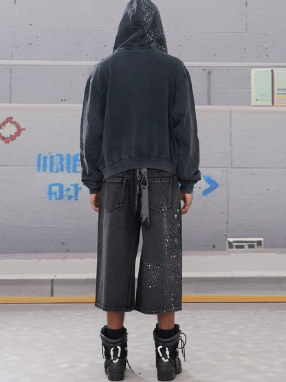 Rhinestone Washed 3/4 Pants