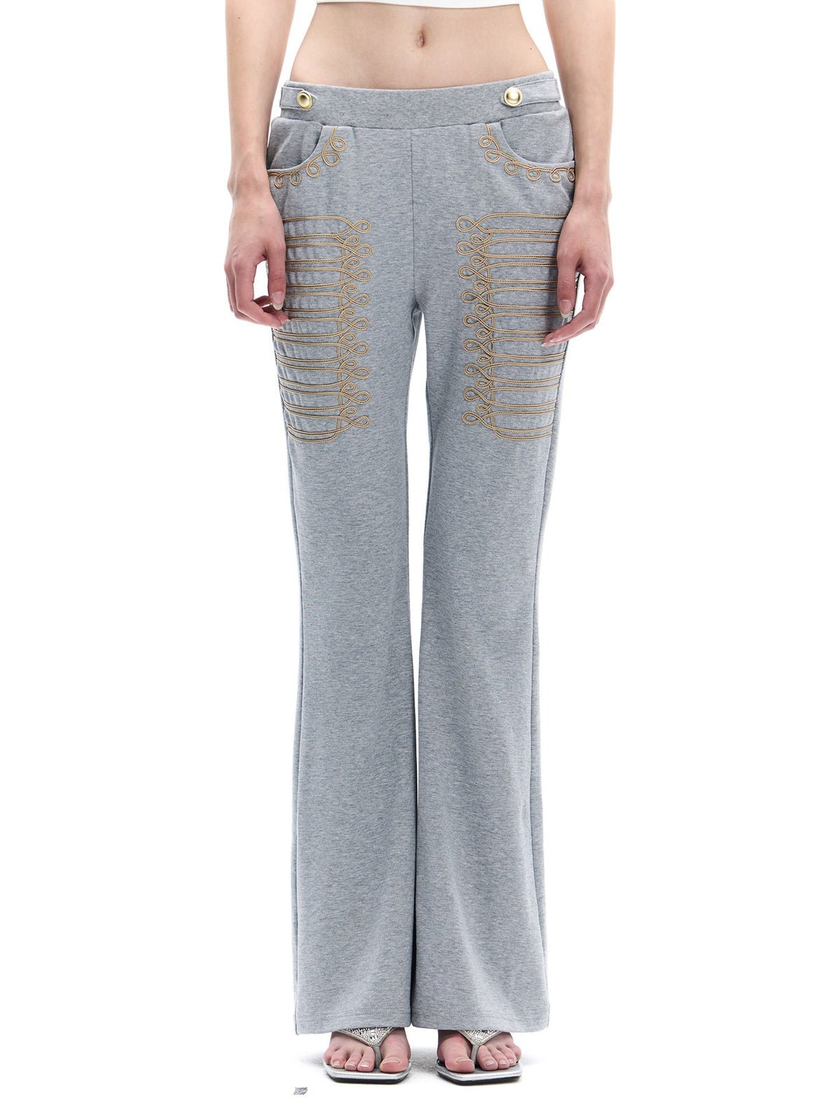 Cavalry Cord Embroidered  Knit Flare Pants
