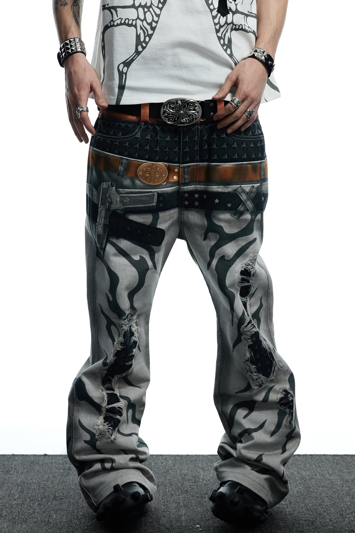 All-Over Print Double Waistband Pistol Pants