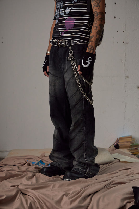 Scratch Marks Distressed Flared Jeans