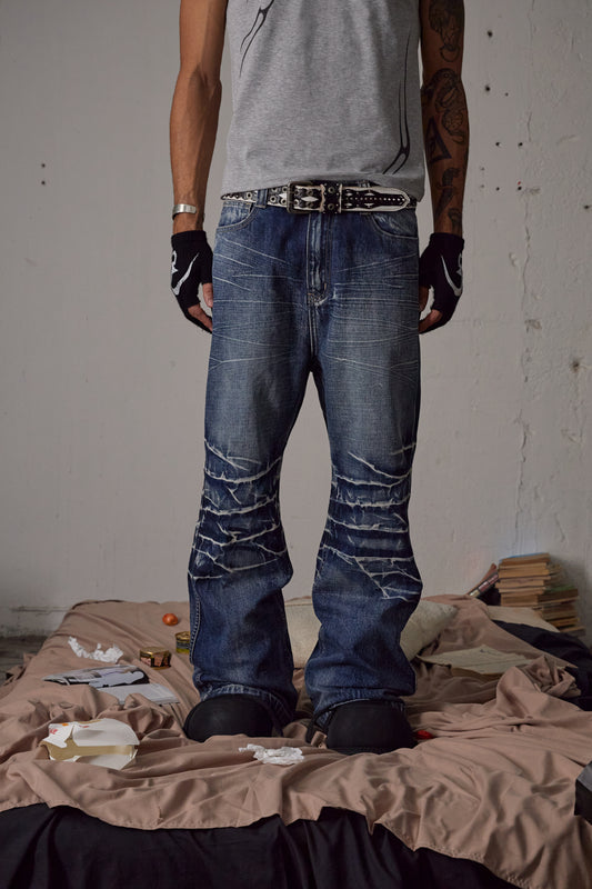 Knee Crease Washed Flared Jeans