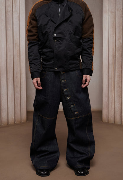 Avant-garde Curved Button-Down Raw Denim Curved Jeans