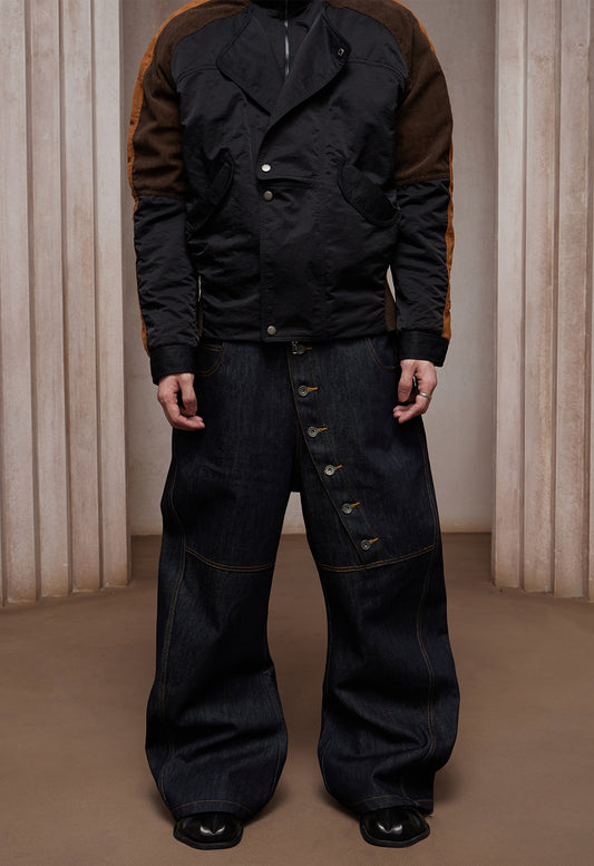 Avant-garde Curved Button-Down Raw Denim Curved Jeans