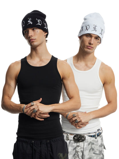 Bullet Logo Stretch Ribbed Fitted Tank Top