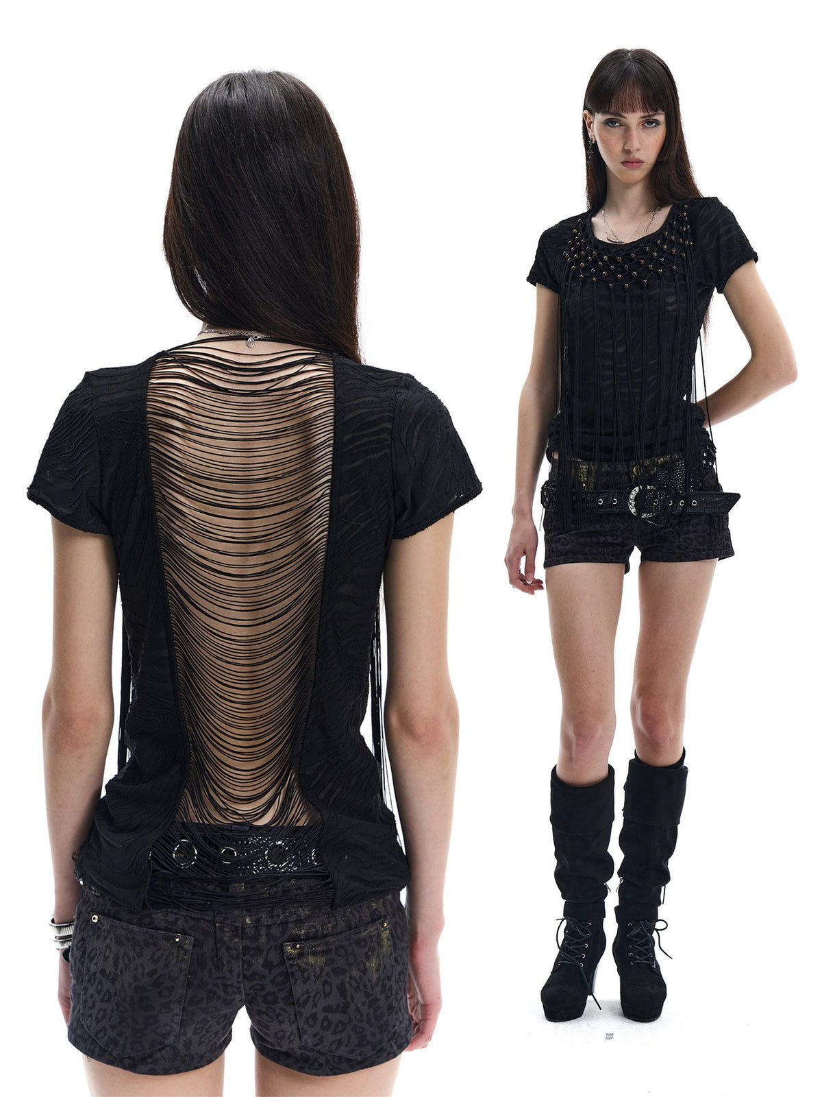 Beaded Fringe Open-Back Top