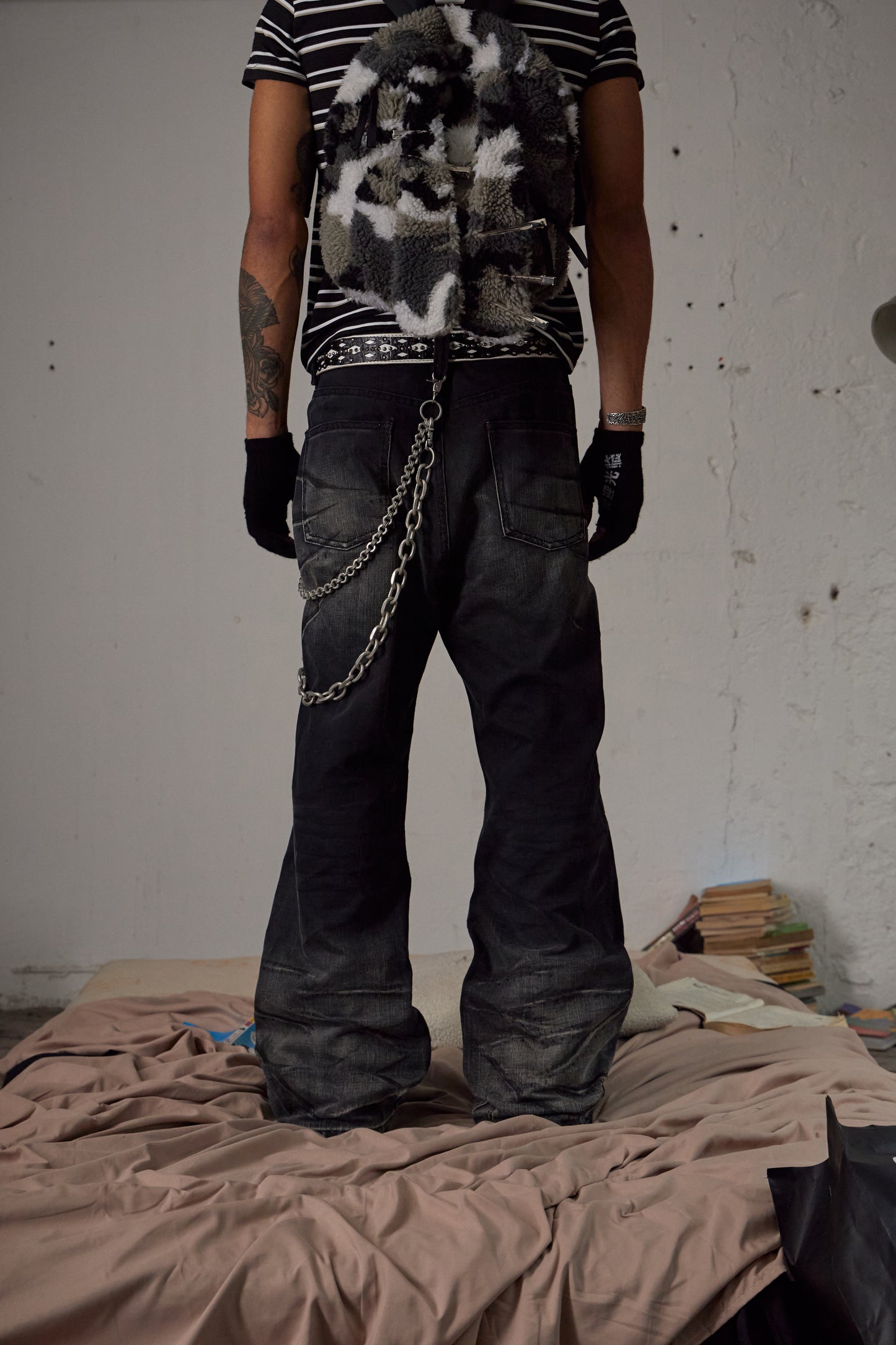 Scratch Marks Distressed Flared Jeans