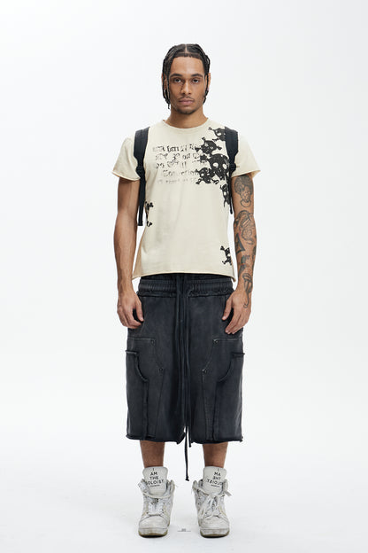 Multi Skulls Distressed Rolled Sleeve Tee