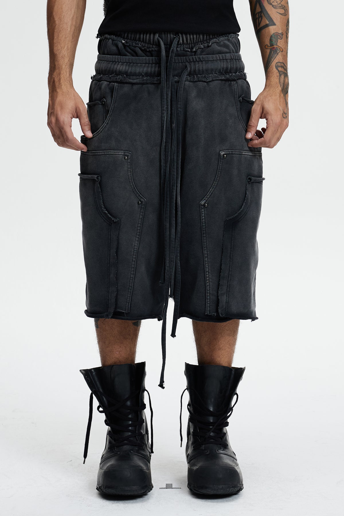 Deconstructed Double Waistband Logger Pocket 3/4 Pants