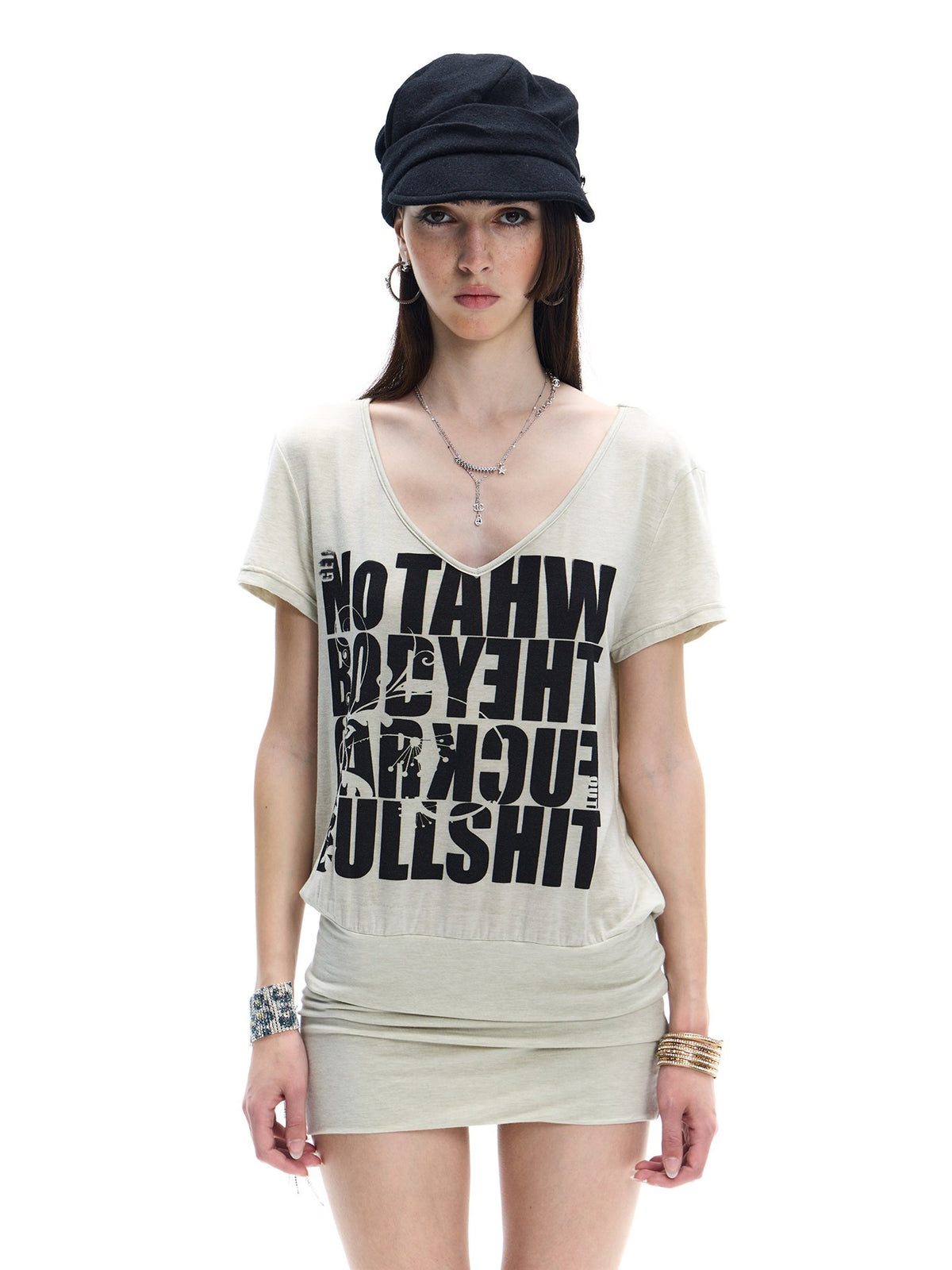 Stretch V-Neck Logo  Mini Tee Dress