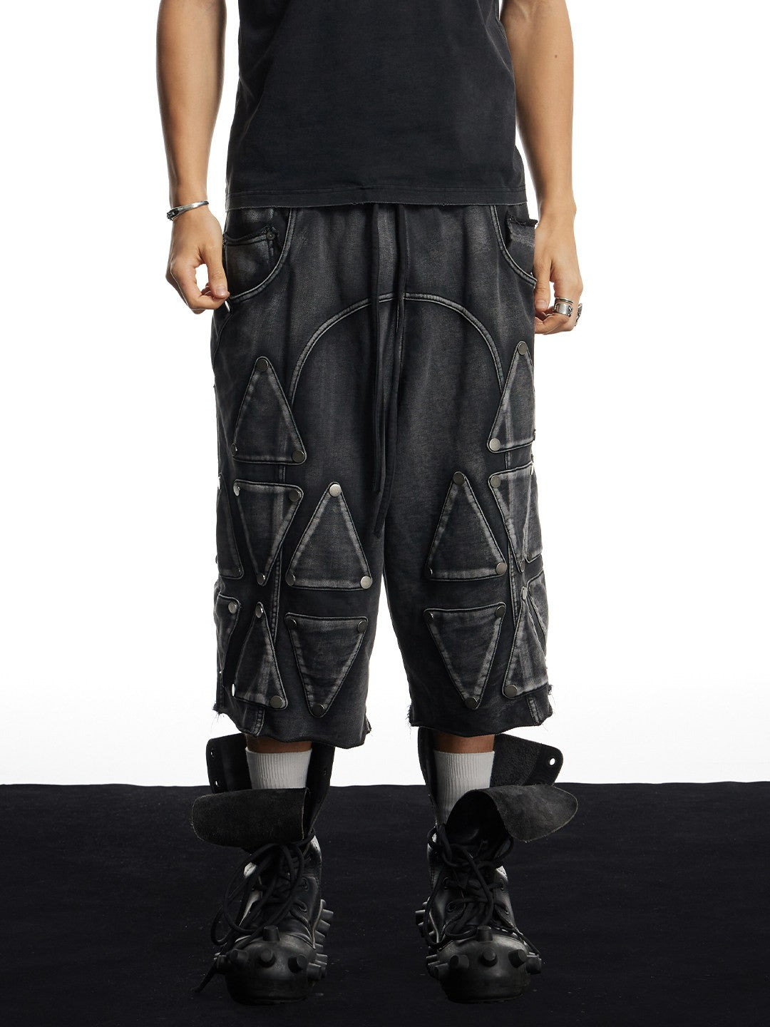Faded Studded Geo Armor Panel Cargo Shorts