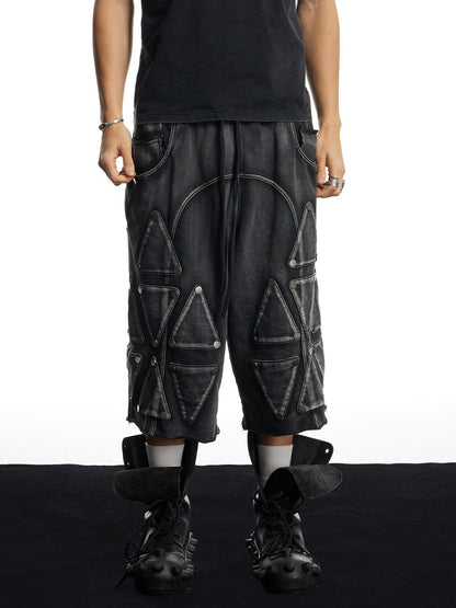 Faded Studded Geo Armor Panel Cargo Shorts