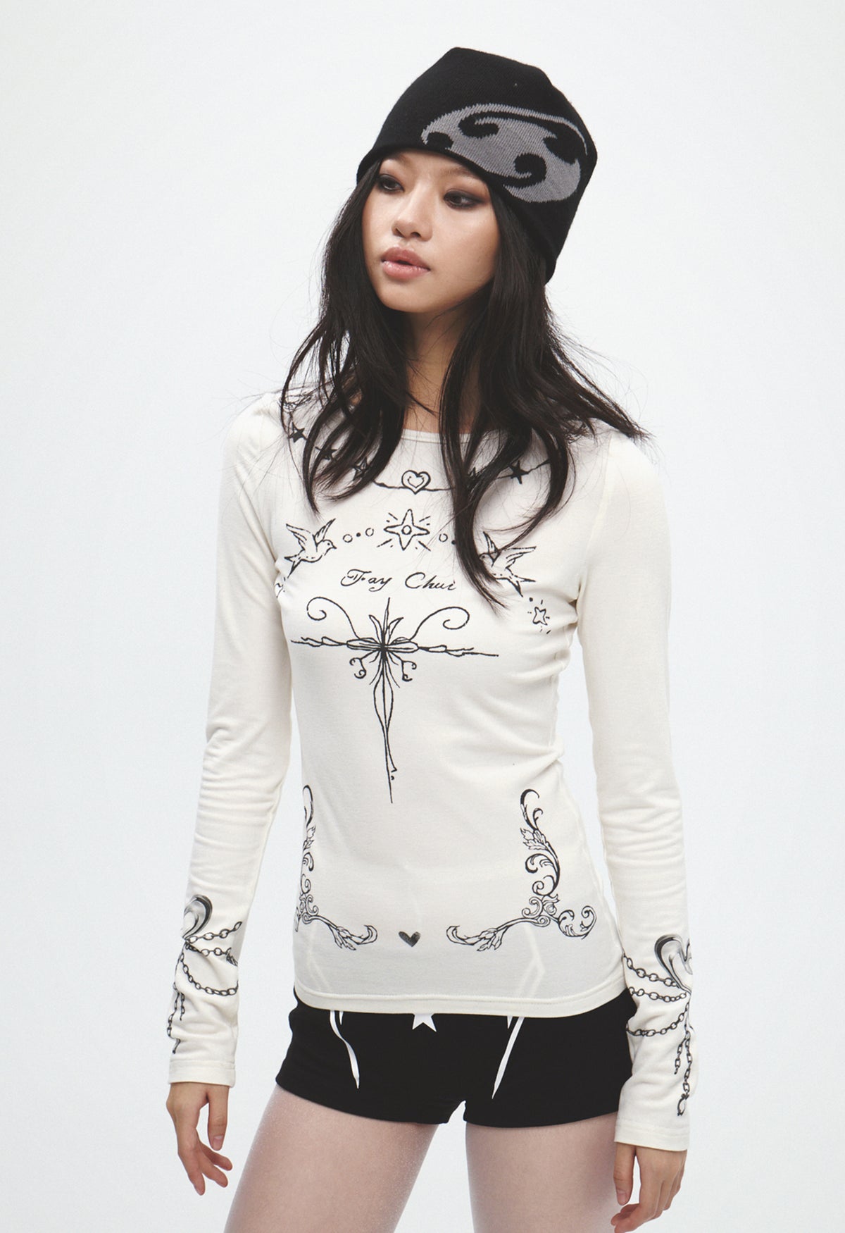 FAYCHUI Wool-Blend Romantic Tattoo Top