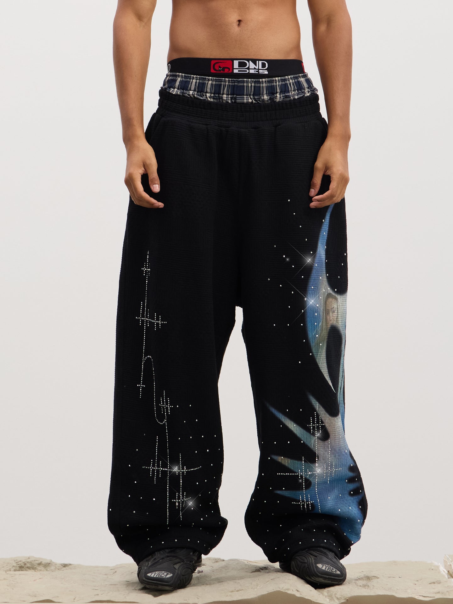 Dreamcore Virgin Mary Rhinestone Double-Waist Waffle Sweatpants