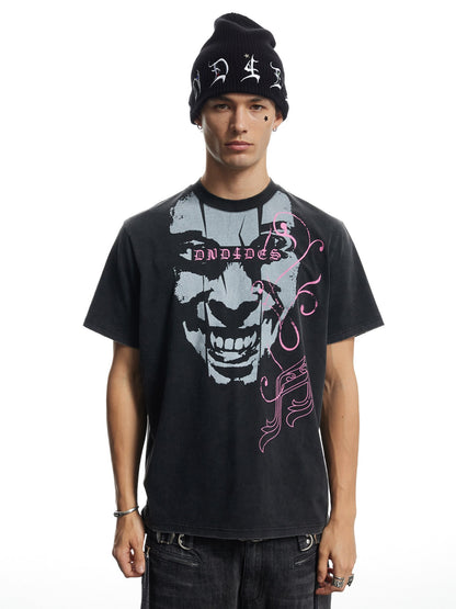 Heavy Washed Distorted Portrait Graphic Boxy T-Shirt