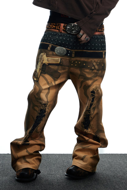 All-Over Print Double Waistband Pistol Pants