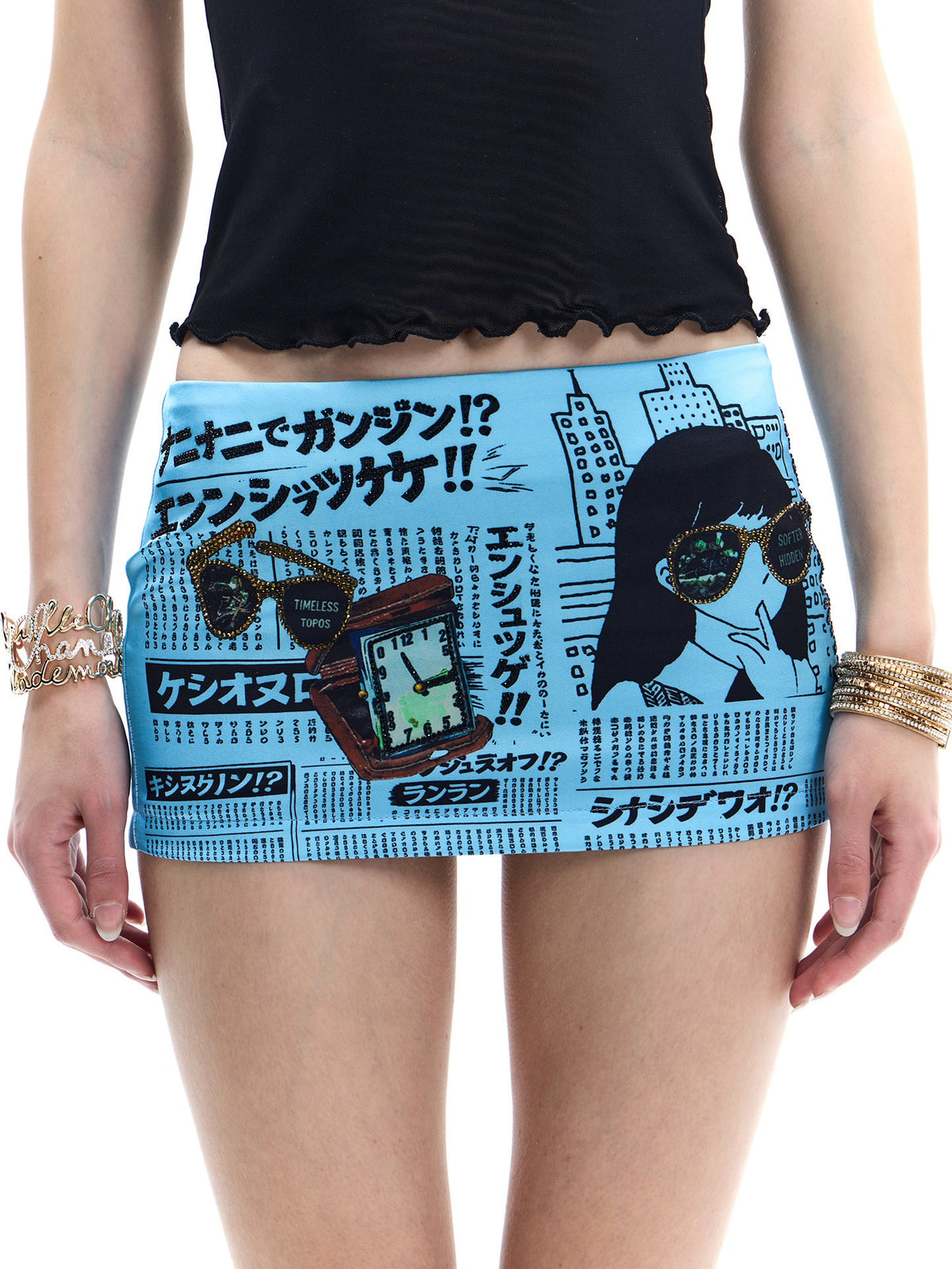 Sequin Manga Print Bodycon Mini Skirt