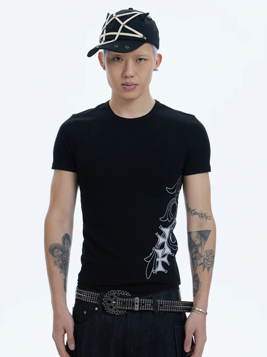 Cross Side Graphic Slim Fit Top