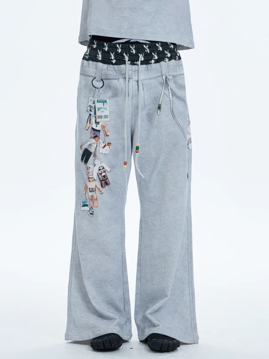 PLAY “D”oy Double-Waist Bikini&Doll Charm Graphic Cotton Baggy Pants