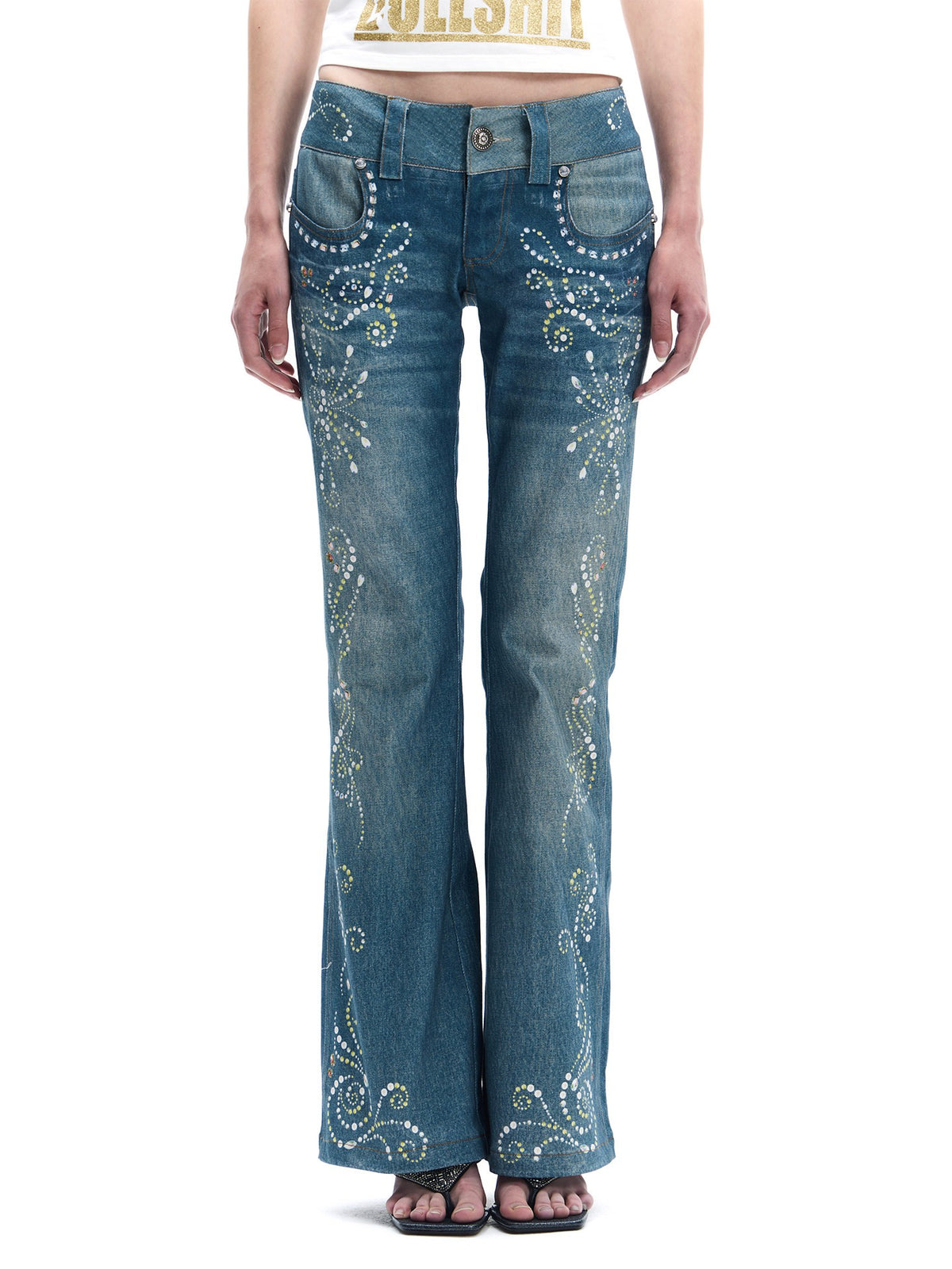 Baroque Retro Gem Print Flare Jeans