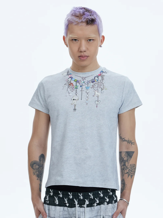 Y2K Layered-Chain Silm Fit T-shirt