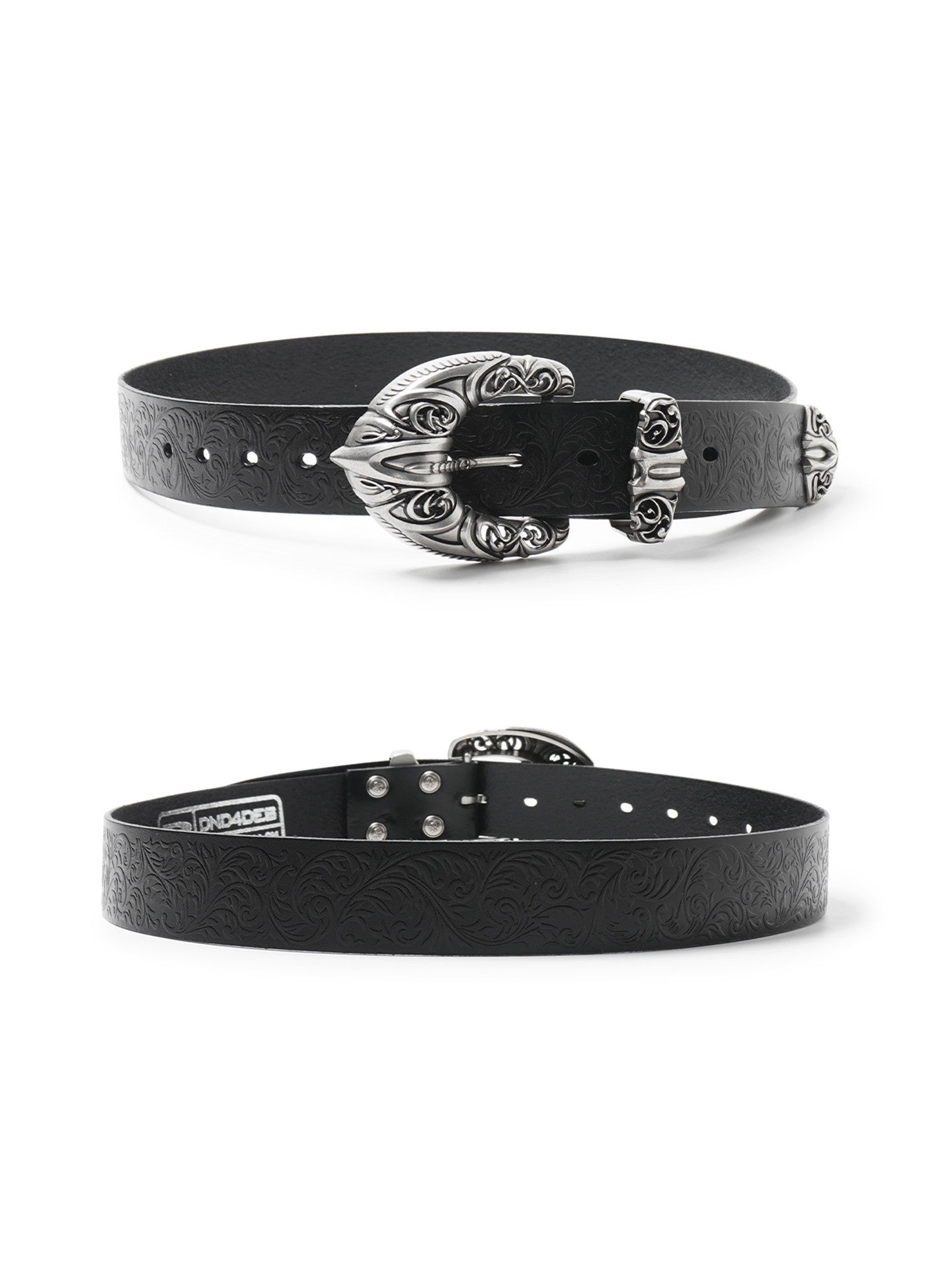 Heavy Engraved Chrome Buckle Vine Tooled Leather Belt