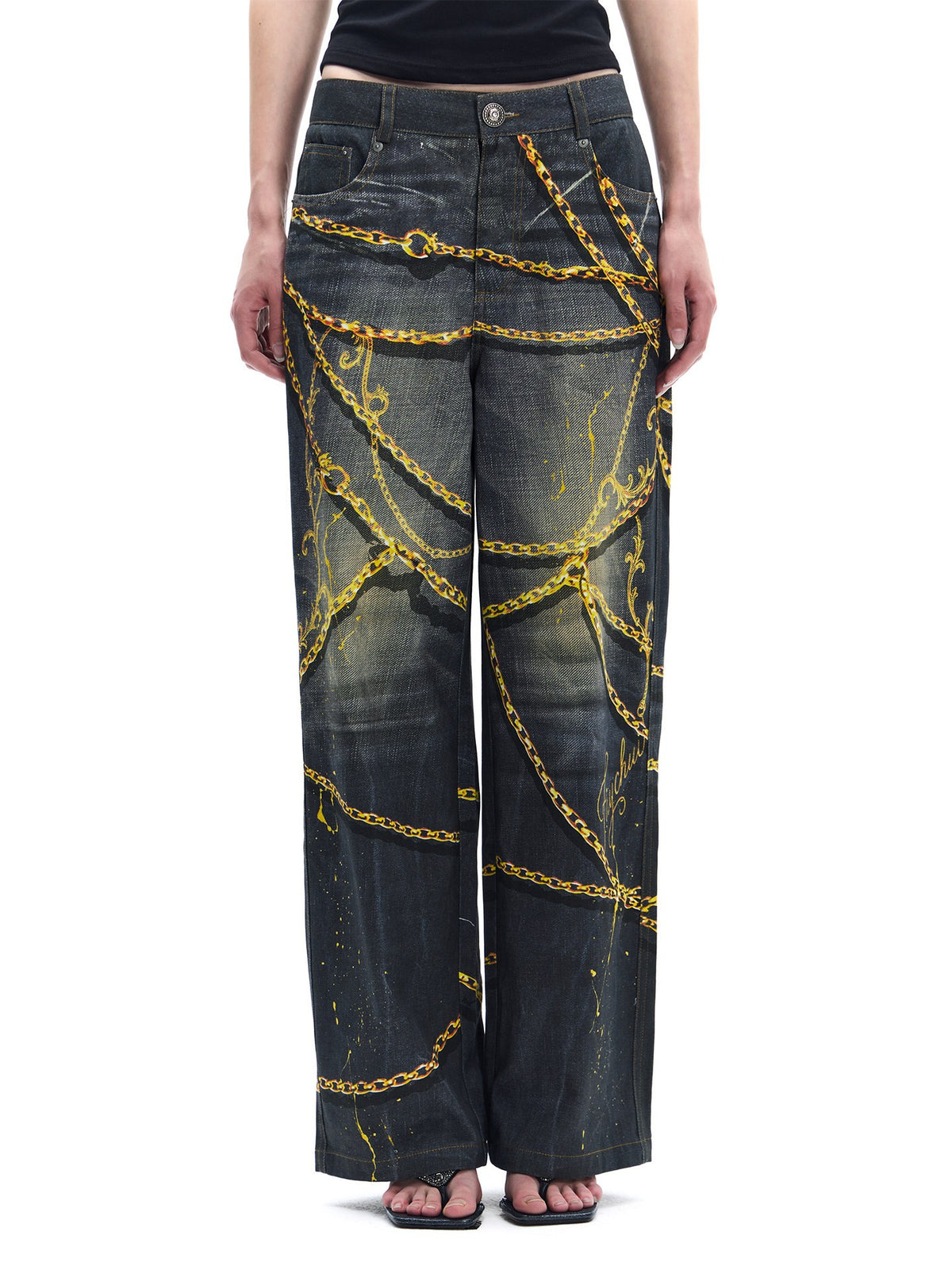 Heritage Gilded Chain Print Wide-Leg Jeans