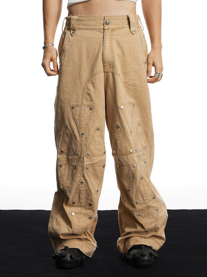 Washed Studded Geo Armor Panel Baggy Cargo Pants
