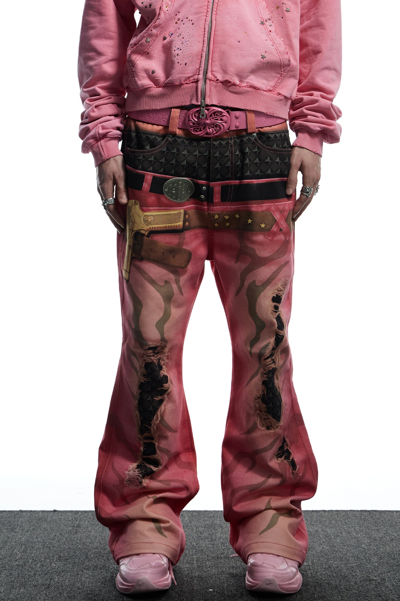 All-Over Print Double Waistband Pistol Pants