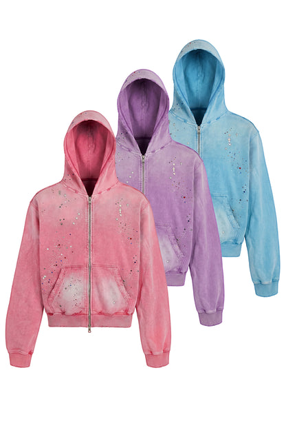 Rhinestone Washed Distressed Sweatshirt