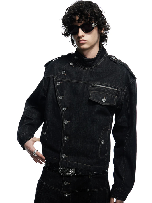 Raw Denim Long Button Jacket