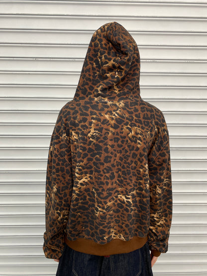 Leopard Rhinestone Cartoon Patch Zip-Up Hoodie