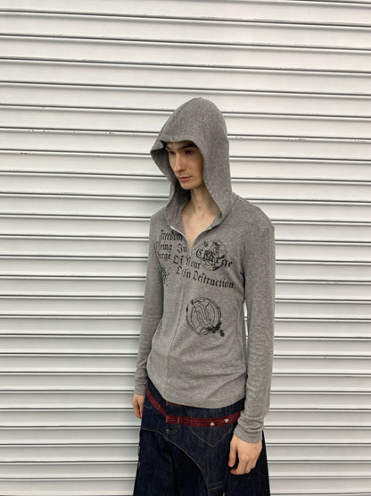 Gothic Lettering Half-Zip Hooded Long Sleeve