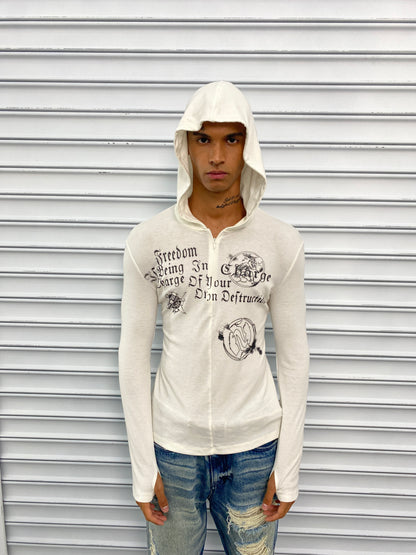 Gothic Lettering Half-Zip Hooded Long Sleeve
