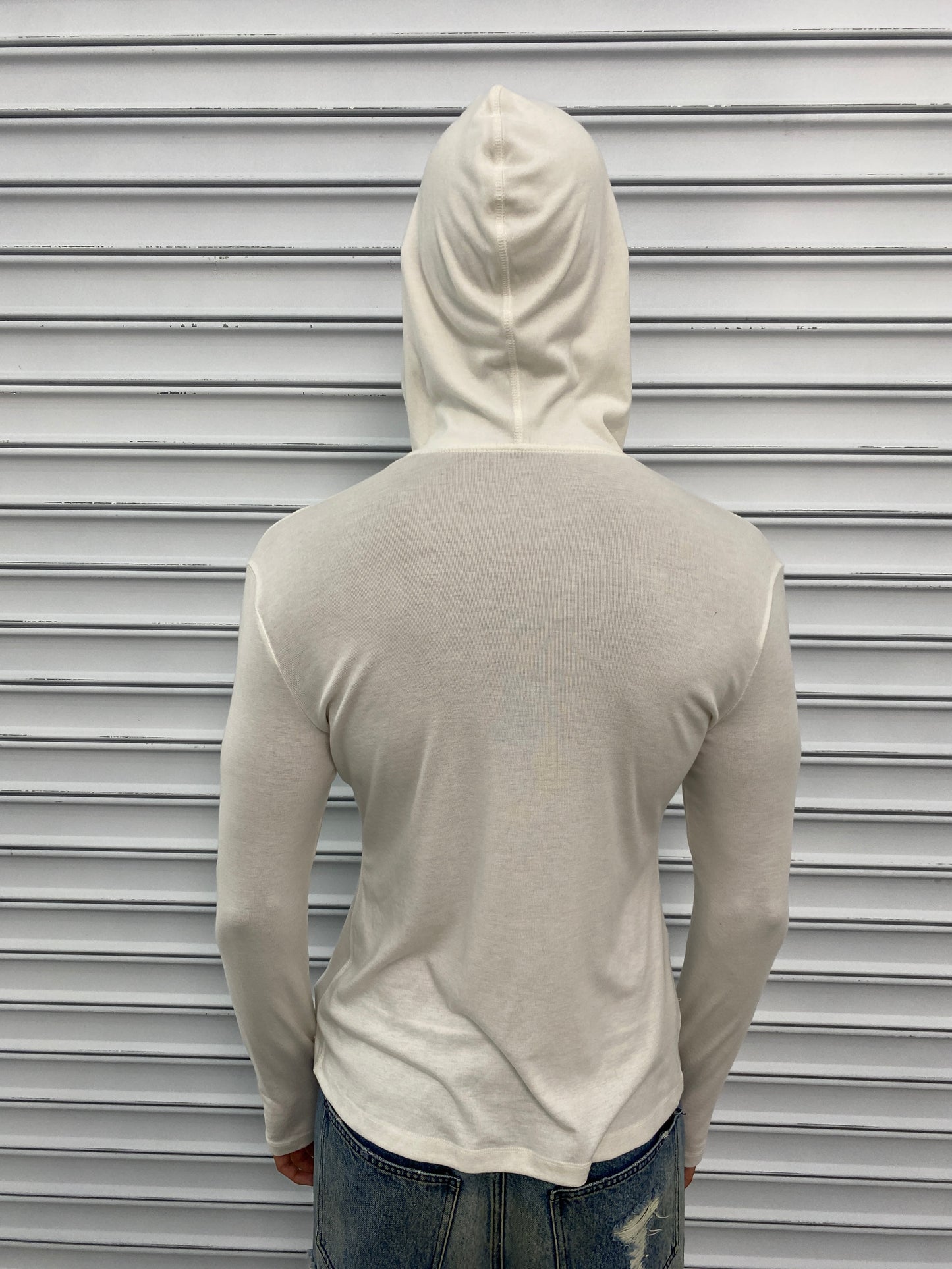 Gothic Lettering Half-Zip Hooded Long Sleeve