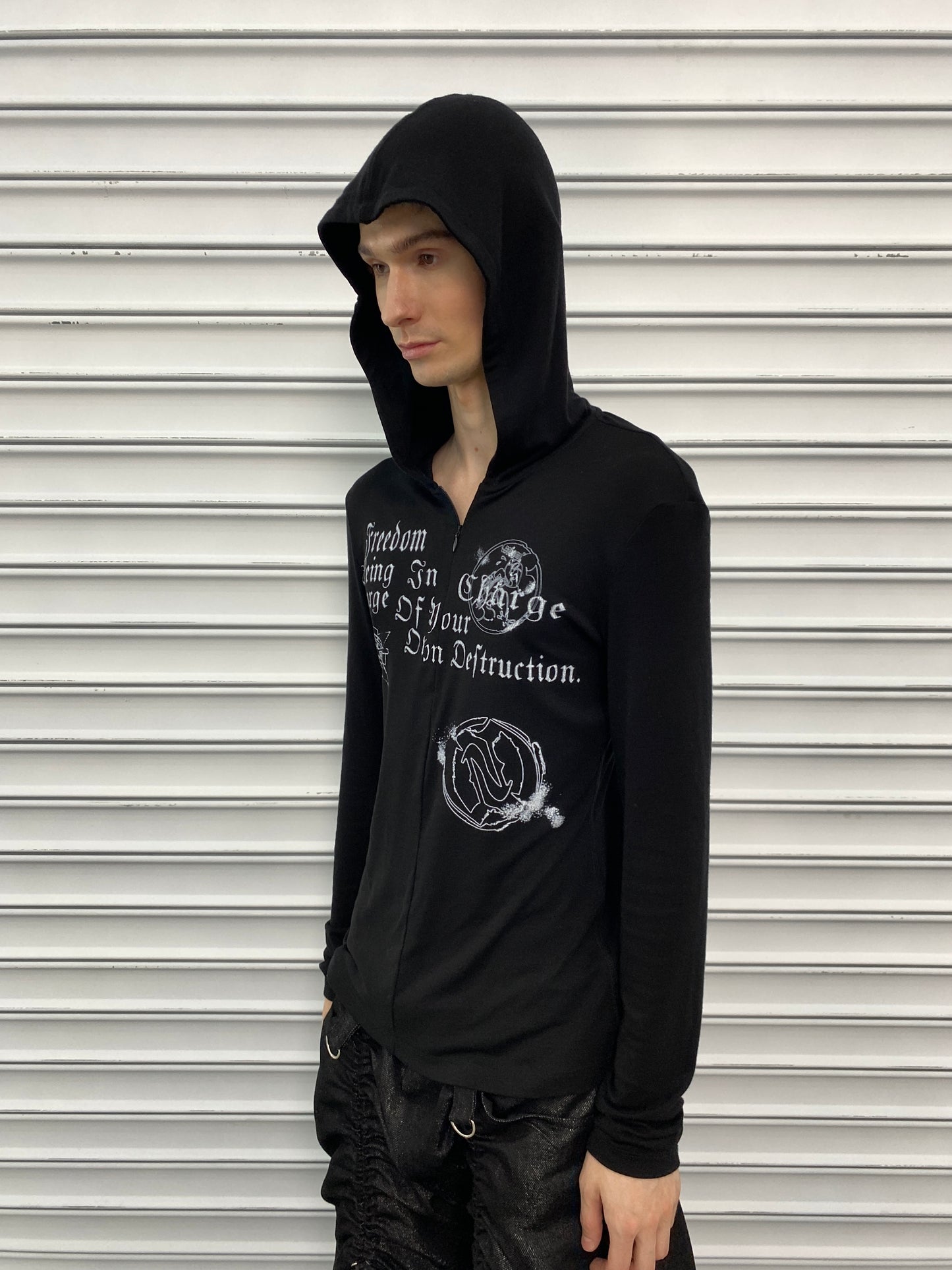 Gothic Lettering Half-Zip Hooded Long Sleeve