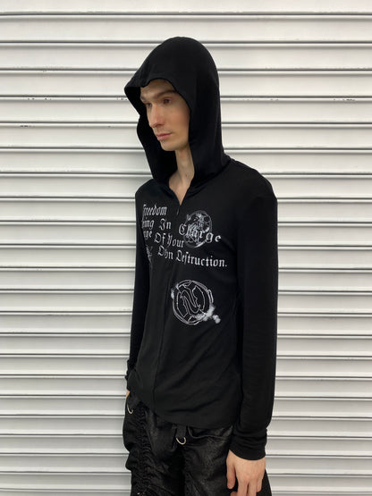 Gothic Lettering Half-Zip Hooded Long Sleeve