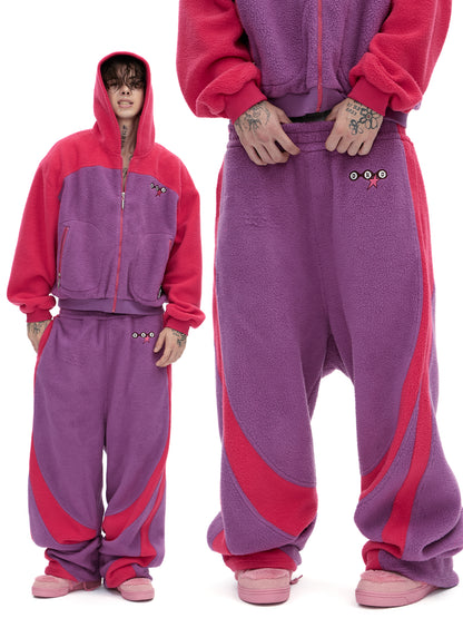 Colorblock Fleece Zip-Up Hoodie & Wide-Leg Sweatpants