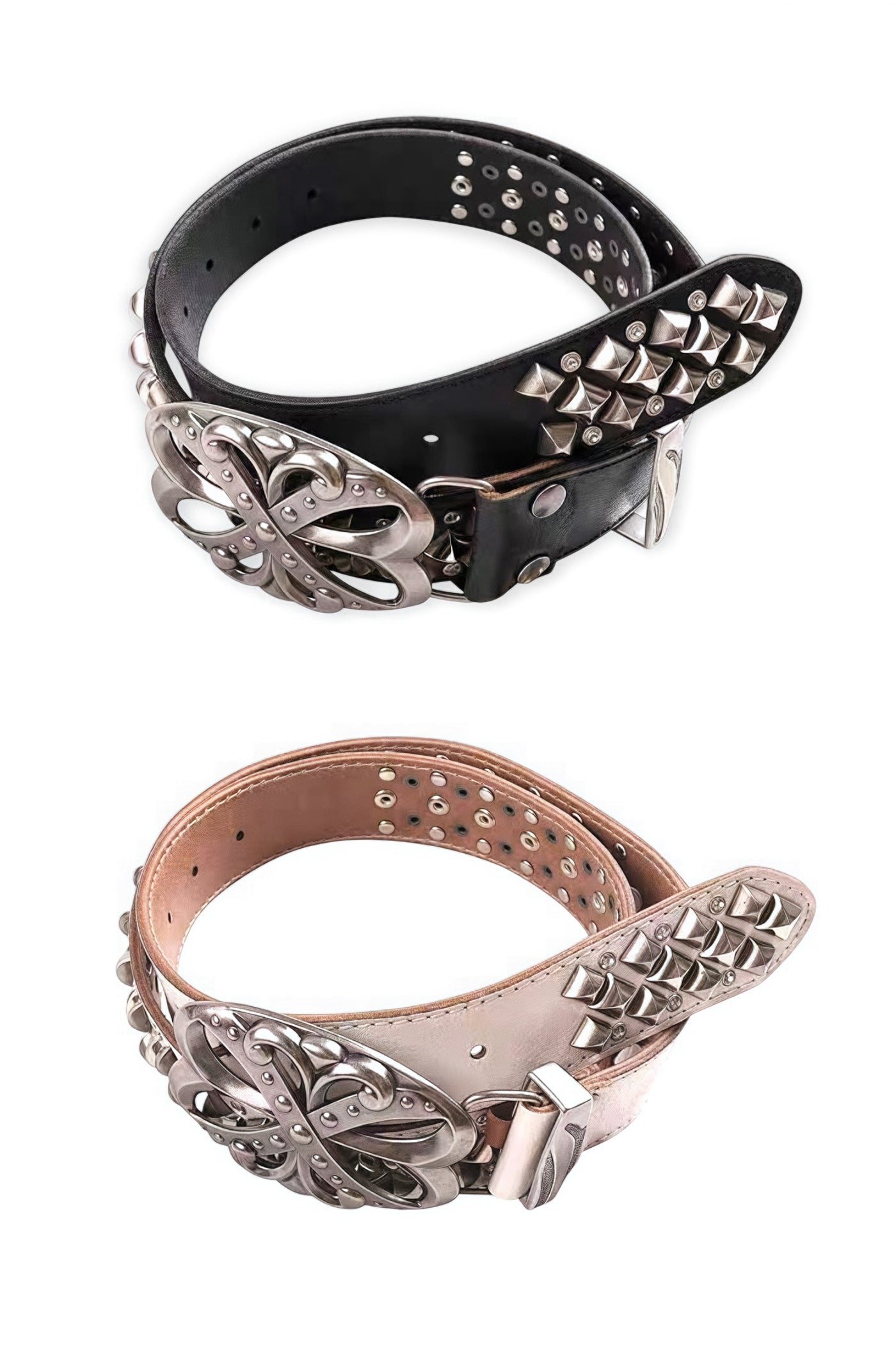Studded Rhinestone Carved Buckle Leather Belt