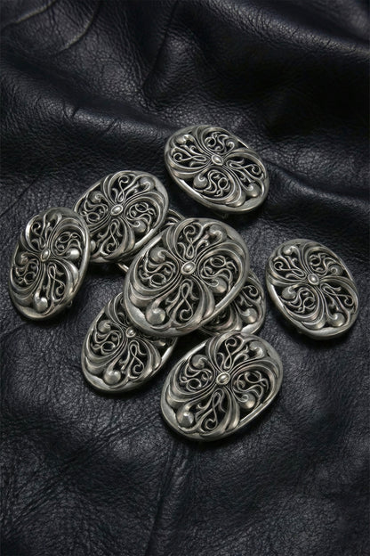 Chrome Acanthus Carved Leather Belt