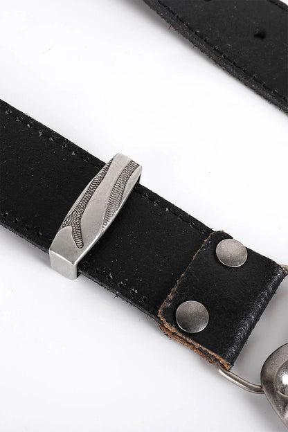 Studded Rhinestone Carved Buckle Leather Belt