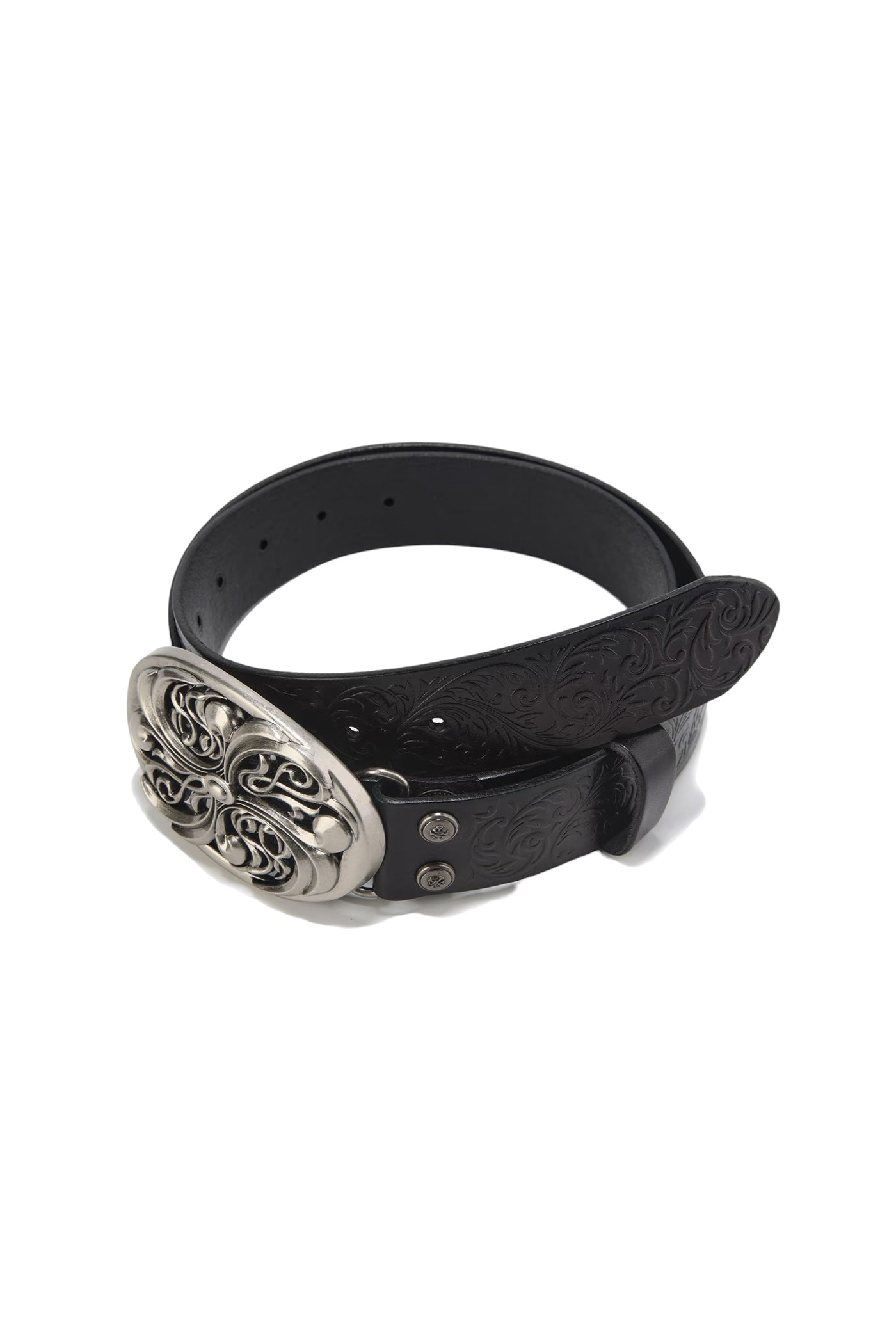 Chrome Acanthus Carved Leather Belt