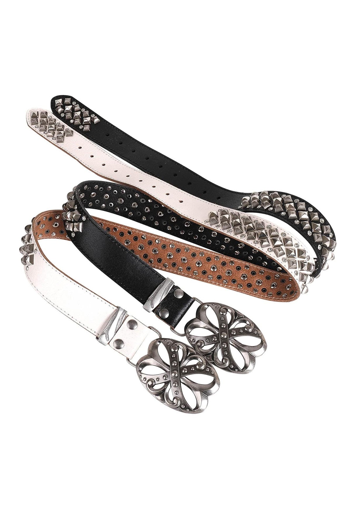 Studded Rhinestone Carved Buckle Leather Belt