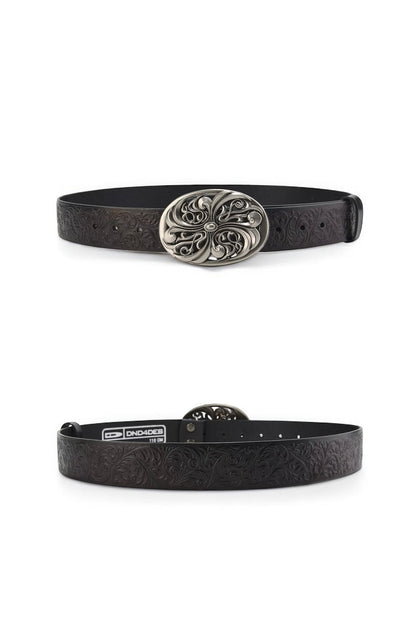 Chrome Acanthus Carved Leather Belt