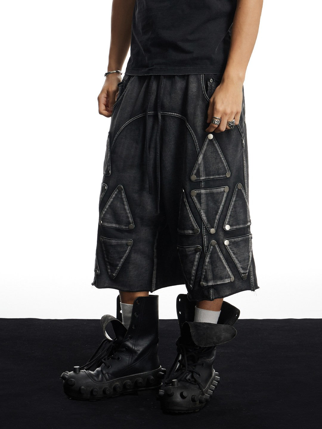 Faded Studded Geo Armor Panel Cargo Shorts