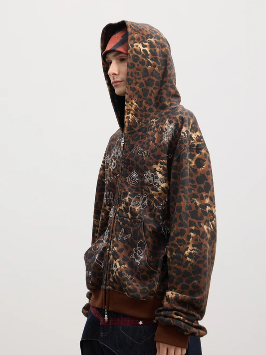 Cartoon rhinestone-studded leopard print sweatshirt