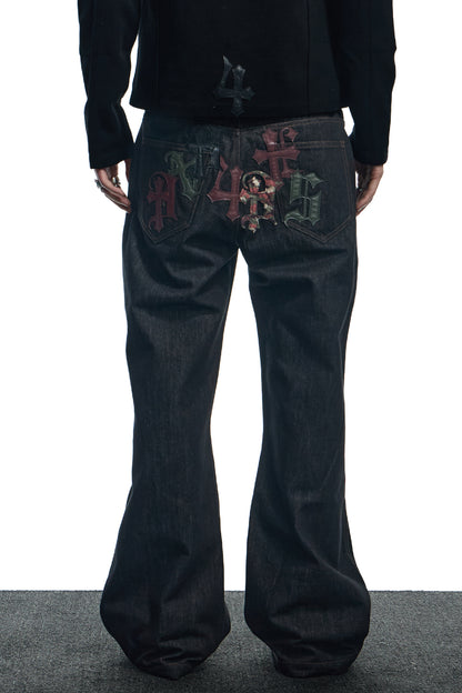 Camouflage Gothic Applique Raw Denim