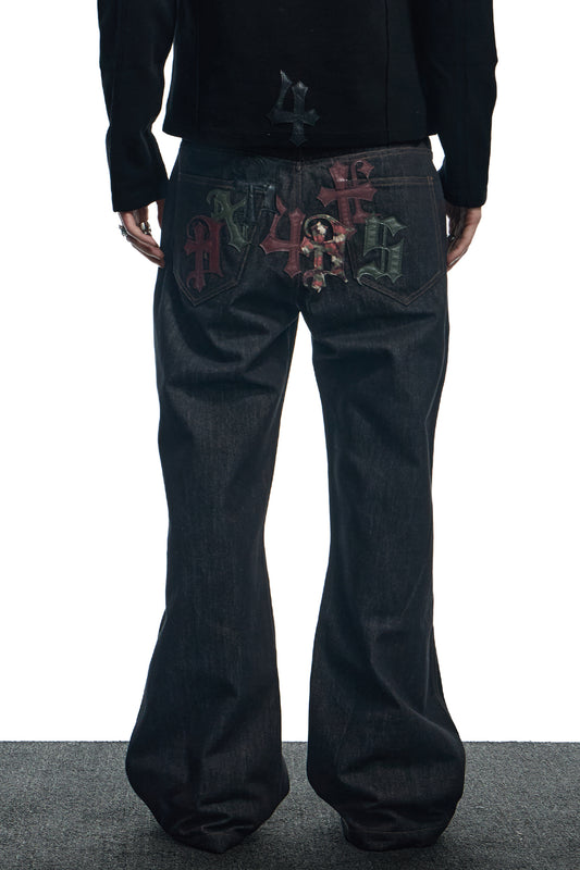 Camouflage Gothic Applique Raw Denim