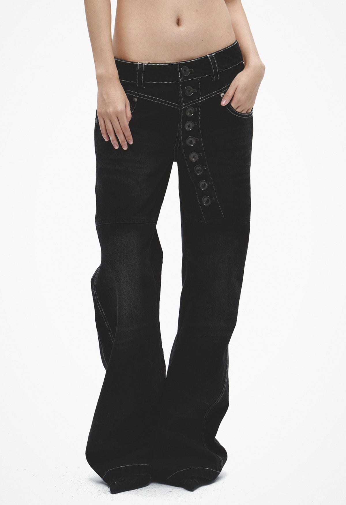 Asymmetric Button-Fly Loose Bootcut Jeans