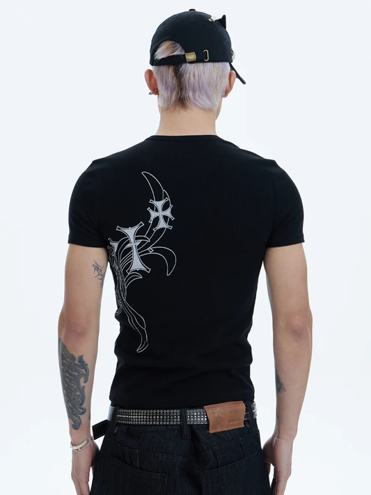 Cross Side Graphic Slim Fit Top